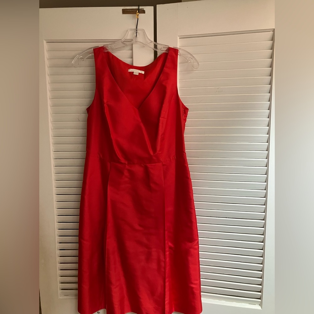 Ann Taylor red silk v neck dress